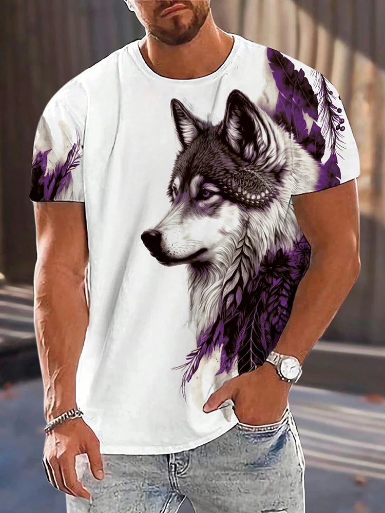 Different Pupil Wolf Print Men's T-shirt Daily Casual Urban Street Fashion Short-sleeved Summer Outdoor Sports Tee
