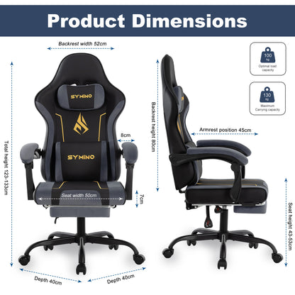 SYMINO Latex Cushion Ergonomic Gaming Chair – Racing Style, Adjustable with Footrest, 130kg Capacity