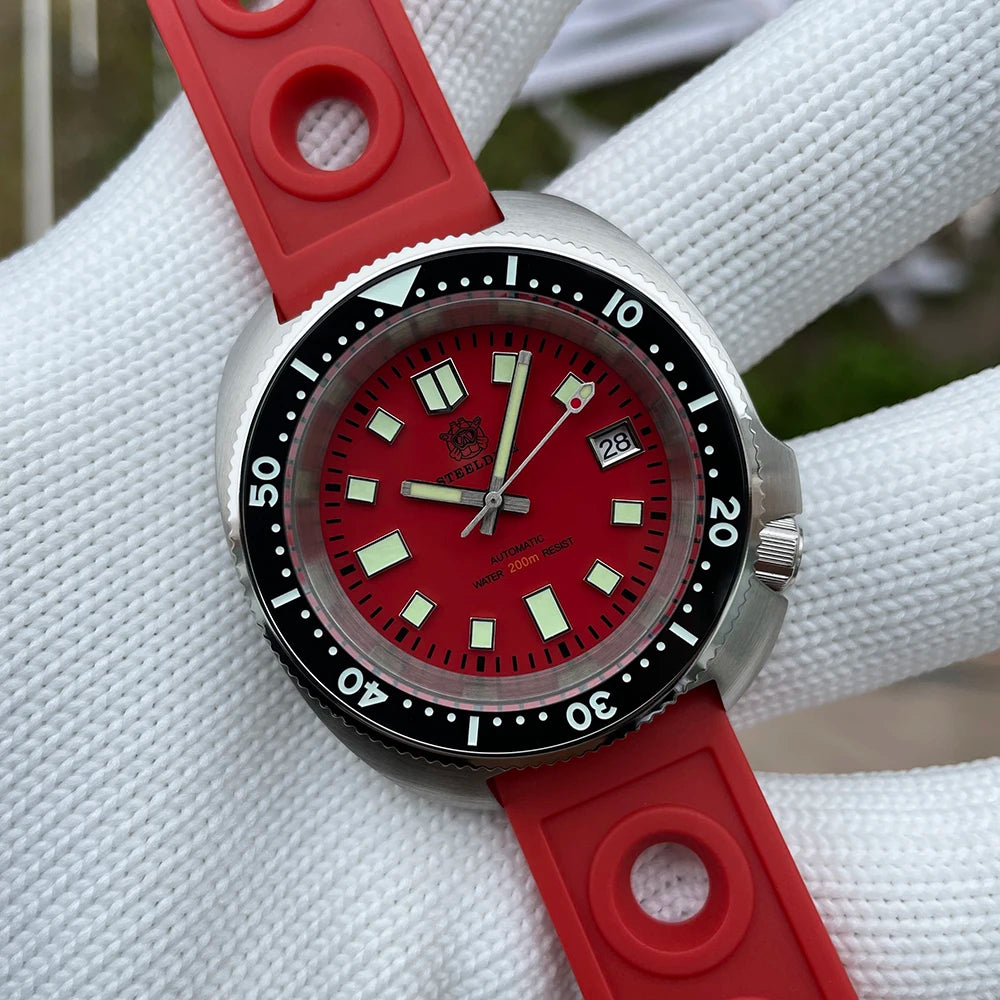 STEELDIVE New Arrival 44mm SD1974 Orange Dial Ceramic Bezel Super Luminous 200m NH35 Automatic Dive Watch with Milled Clasp