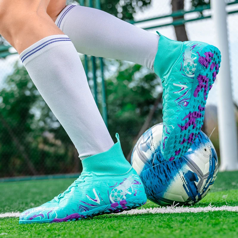 Men's High Ankle Football Boots Turf Soccer Cleats Breathable Non-slip Training Match Sneakers Outdoor Sports TF Soccer Shoes