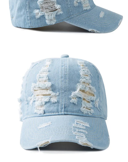 Vasket denim-baseballkasket til kvinder og mænd, solbeskyttende, åndbar forårs- og sommerhat, vintage snapback-kasket til kvinder