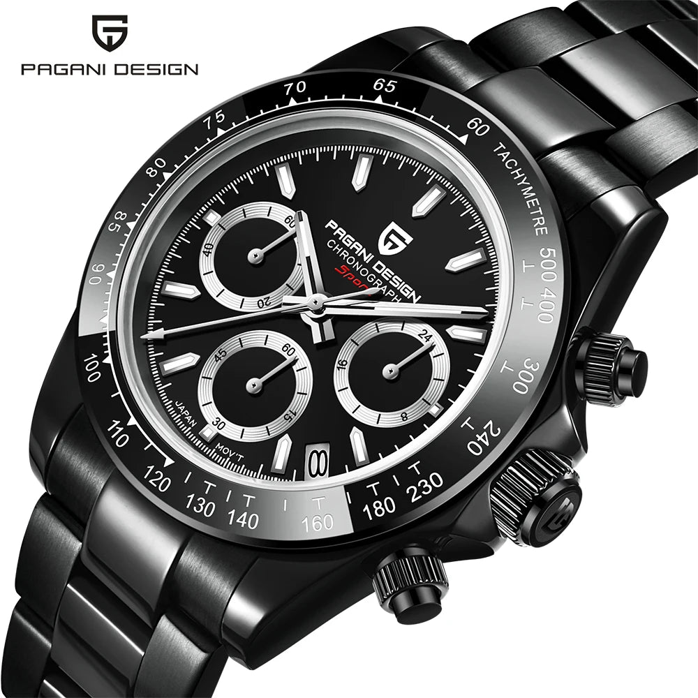 PAGANI DESIGN New Ceramic Bezel Men Quartz Wristwatches Luxurys Sapphire Glass Chronograph 100m Waterproof Stainless Watches Men