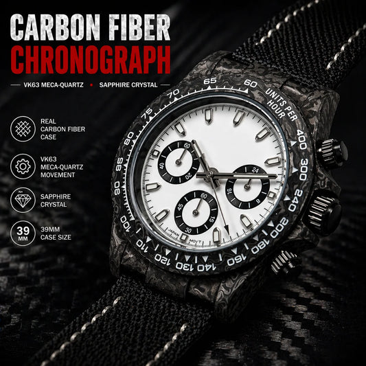 39mm Carbon Fiber Panda Chronograph Watch VK63 Quartz Sapphire Crystal Custom Logo Men's Sports Wristwatch
