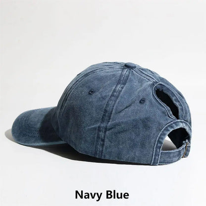 Simple Washed Hole Crossing High Ponytail Hat For Women, Versatile Baseball Cap Soft Top Baseball Cap