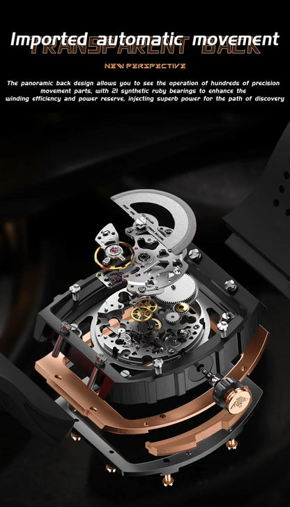 OUPINKE Men's Watches Classic Luxury Tonneau Dial Top Brand Original Automatic Mechanical Wristwatch Silicone Strap Sapphire New