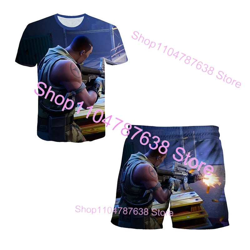 2PCS Suits F-Fortnite Victory 3D T-shirt Shorts Kids Tops Girls Boys Battle Royale Clothes Harajuku Tees Hero Children T-Shirt