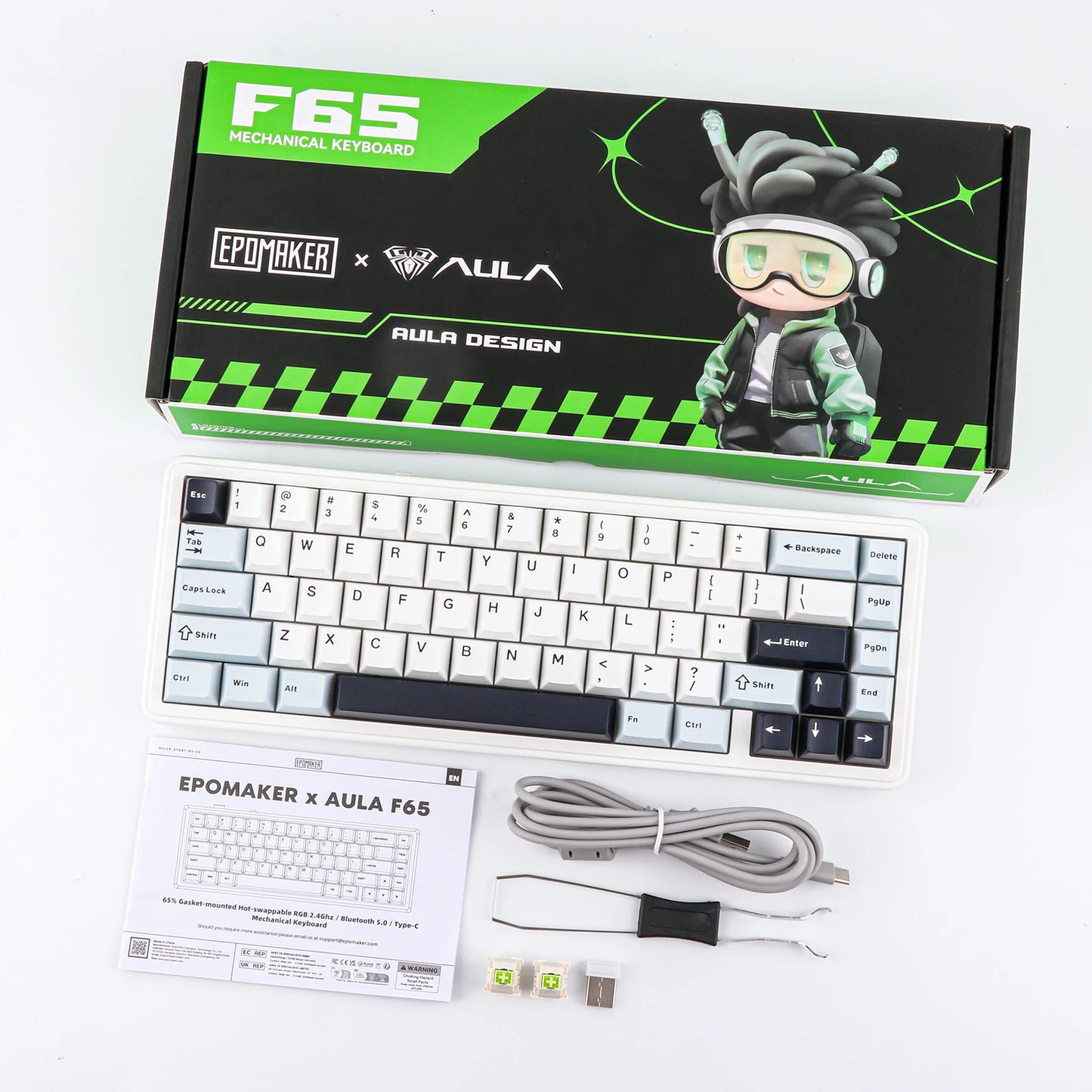 EPOMAKER x AULA F65 65% Layout Wired/Bluetooth 5.0/2.4G Wireless Hot-Swap Gasket-mounted Mechanical Gaming Keyboard for Mac/Win