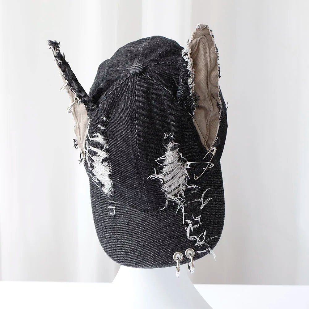 NEW y2k Hot Girl Graffiti Jeans Rabbit Ears Cowboy Baseball Hat Wash Graffiti Hip Hop Cap Women Men Party Team Baseball Cap