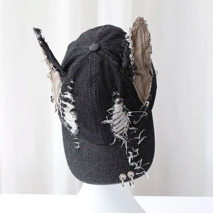 NEW y2k Hot Girl Graffiti Jeans Rabbit Ears Cowboy Baseball Hat Wash Graffiti Hip Hop Cap Women Men Party Team Baseball Cap