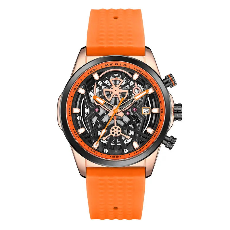 MEGIR Chronograph Quartz Watch Men Fashion Waterproof Yellow Silicone Strap Sport Wristwatch with Luminous Hands Auto Date 2235