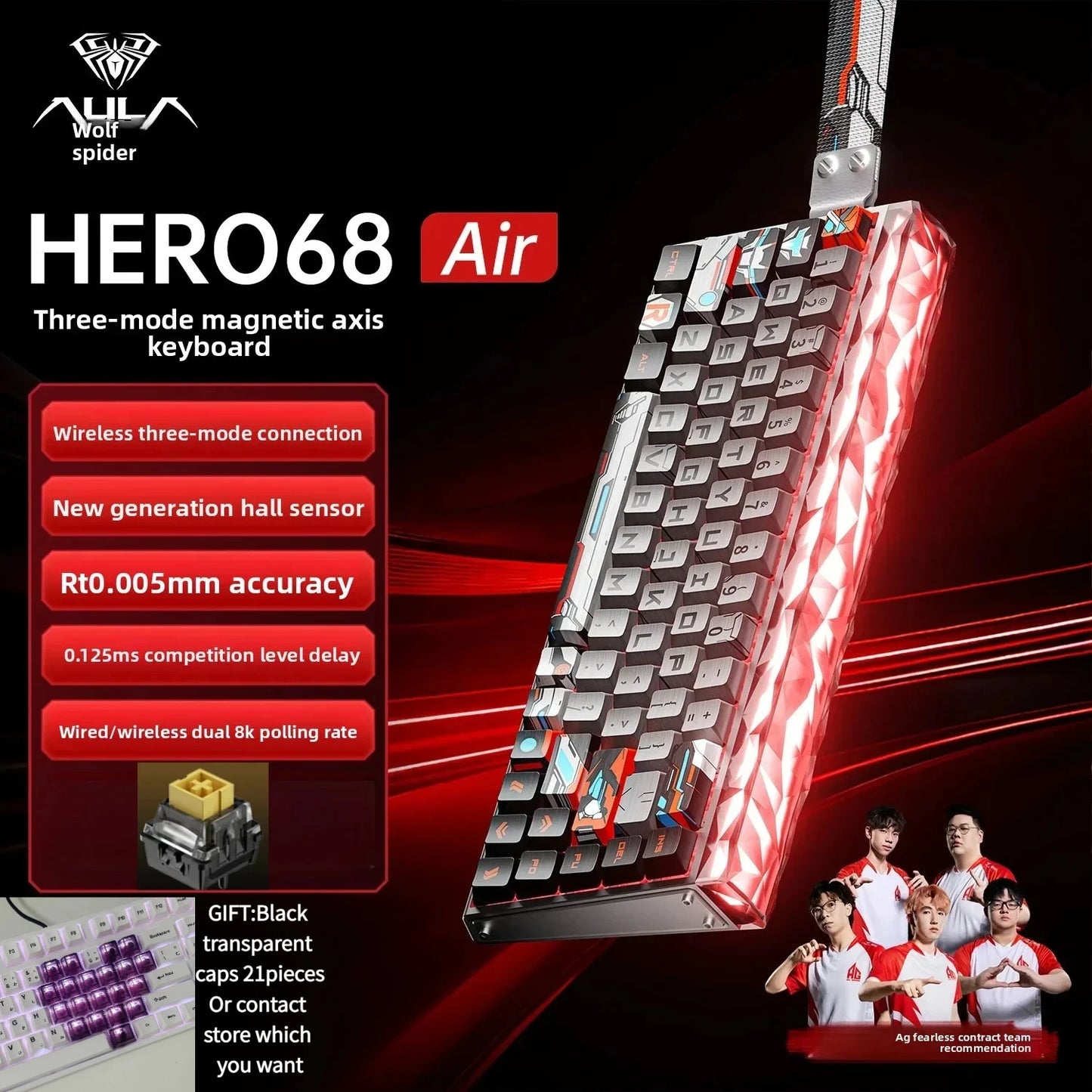 New AULA HERO68 Air 3-mode Magnetic Switch Gaming Mechanical Keyboard E-sport Custom Wired Keyboard Ergonomics Accessories