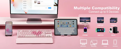 YUNZII B87 Pink Mechanical Gaming Keyboard, QMK/VIA Custom Gasket RGB Keyboard, Wireless Aesthetic Keeb, Wrist Rest for Win/Mac