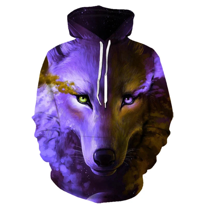 Felpe con cappuccio oversize 3D Animal Wolf da uomo e donna, moda casual, pullover hip hop Harajuku streetwear