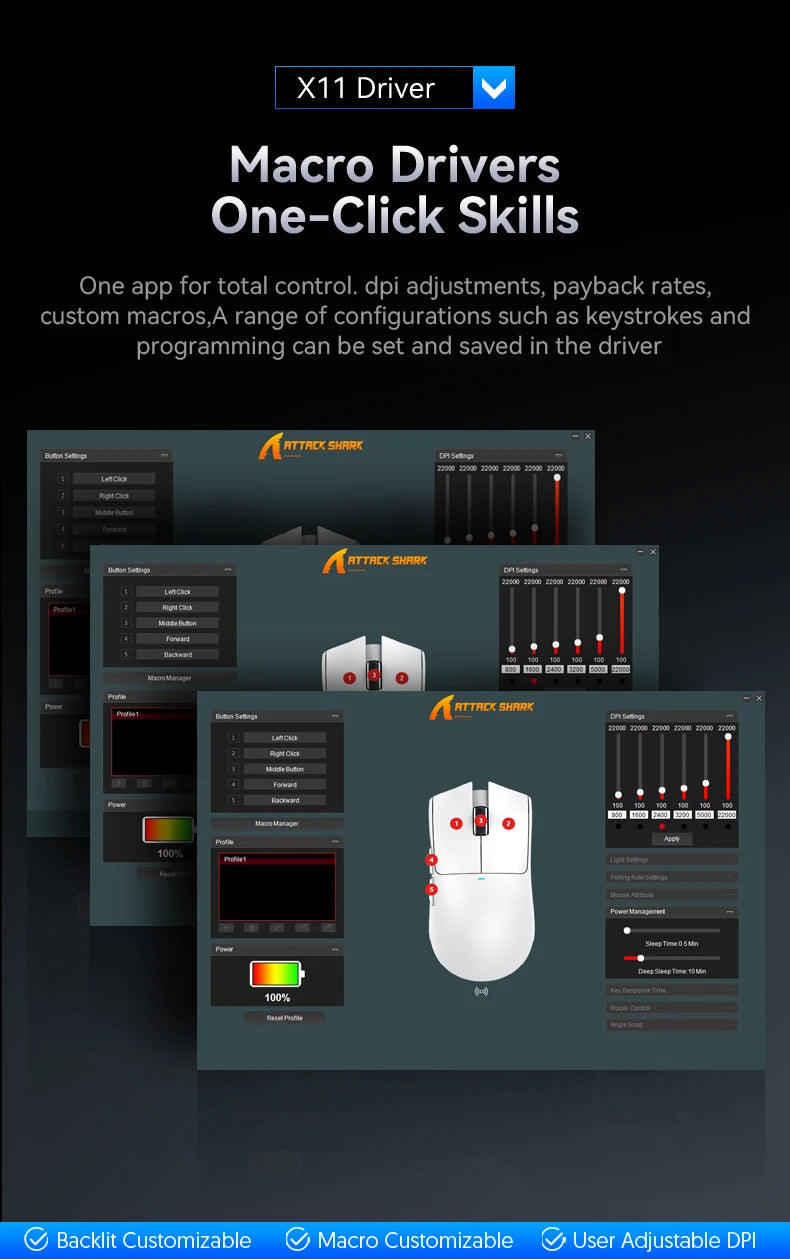 ATTACK SHARK X11 Tri-Mode Lightweight Gaming Mouse have PAW3311,22000DPI,400IPS,40G,59g,Magnetic Fast Charging,RGB backlight