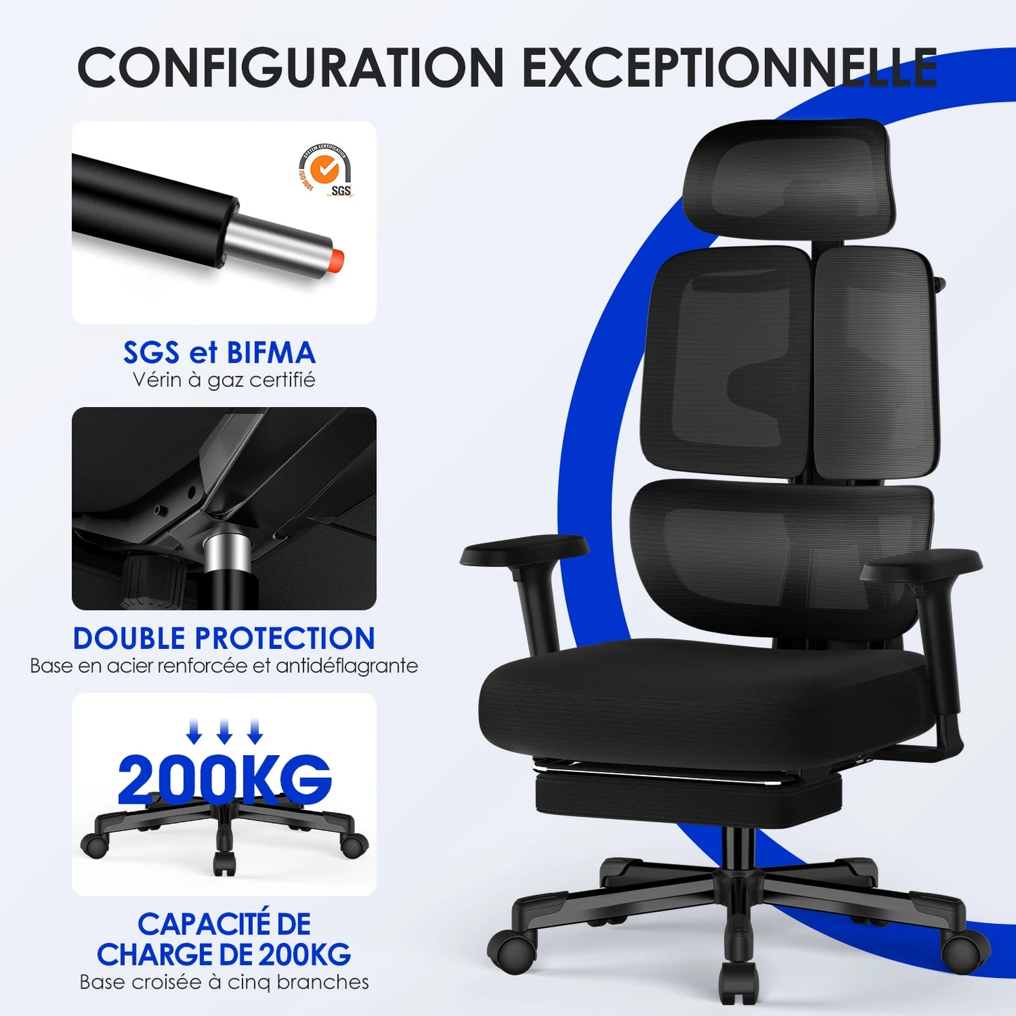 AUTHMIC Premium Ergonomic Office Chair with 6D Adjustable Armrests,3D Headrest,3-Zone Backrest,200kg Capacity,Reclining 90°-160°