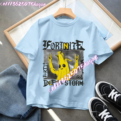 Fortnites Kids Blue Cotton T-Shirt Fortress Night Baby Short Sleeve Tees Shirt Cartoon Boy Girl Summer Clothes Kawaii Tops Gift