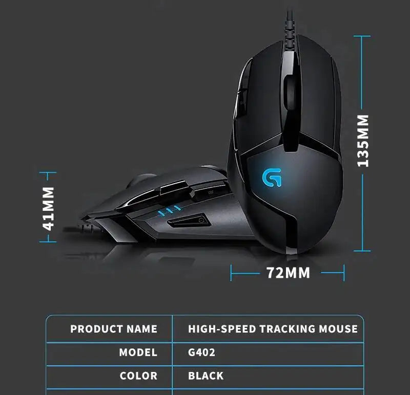 Logitech G402 Gaming Mouse Fusion Engine Tech 4 DPI Settings 32-Bit Processor Anti-Slip for Professional Competitive Gaming