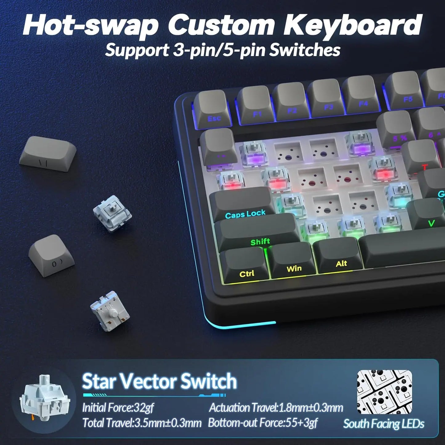 AULA S75 PRO Wireless Mechanical Keyboard with Screen Knob 75% Hot Swappable Gaming Keyboard with Pre-lubed Switches RGB Backlit