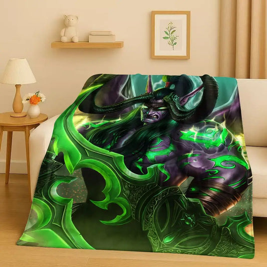3D WOW World of Warcraft Game Demon Hunter Arthas Cartoon Flannel Blanket,Ultra Soft Plush Throw for Home Bedroom Bed Sofa Cover