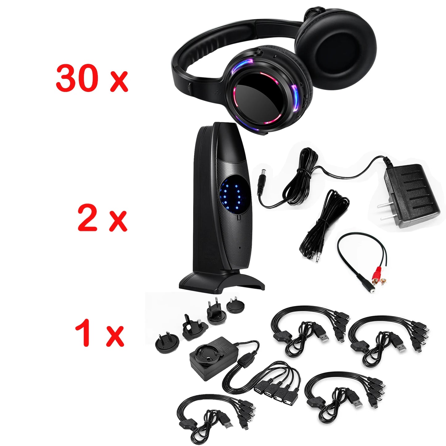 Silent Disco Wireless Headphones with LED Rechargeable Battery RF System for Silent Parties, Clubs, Meetings, Concerts
