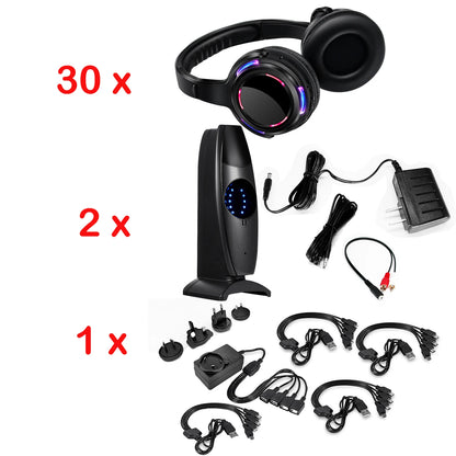 Silent Disco Wireless Headphones with LED Rechargeable Battery RF System for Silent Parties, Clubs, Meetings, Concerts