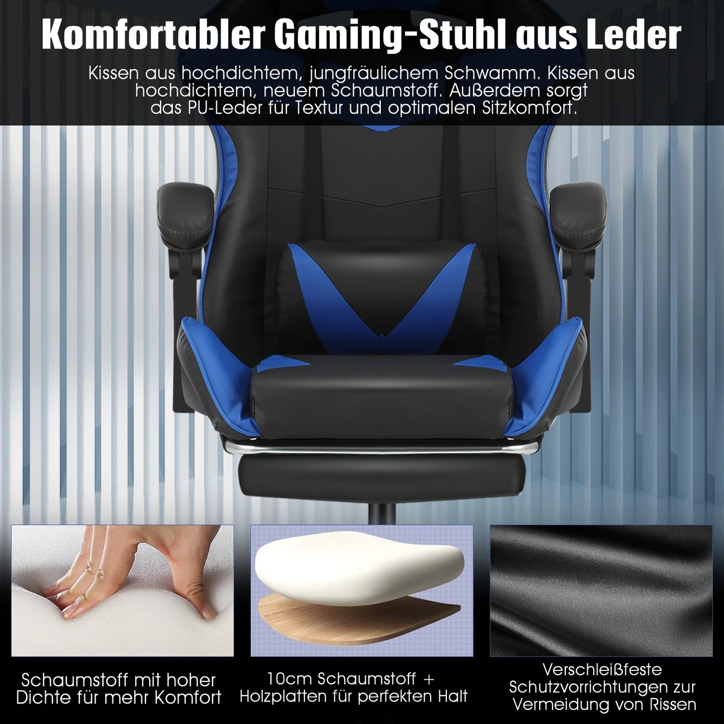 Gaming  Massage Chair,Computer Chair +Footrest and Lumbar Support, Height Adjustable Gaming Chair  +360°-Swivel Seat +Headrest