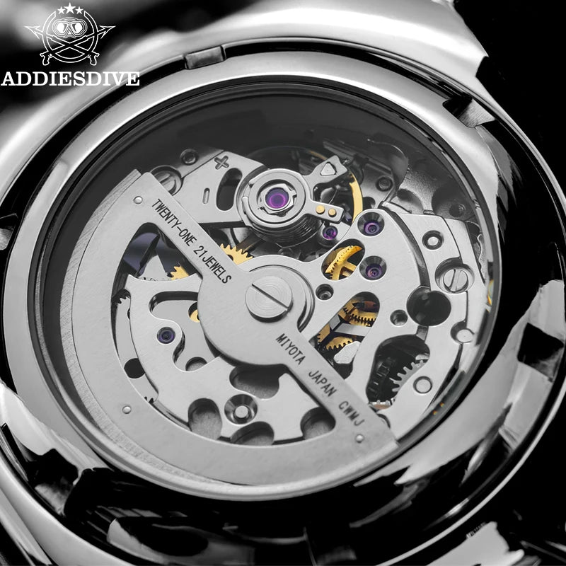 ADDIESDIVE  Luxury Automatic Watches for Men Sapphire 8N24 Stainless Steel Skeleton Luminous 20Bar Waterproof Gift Box Watch