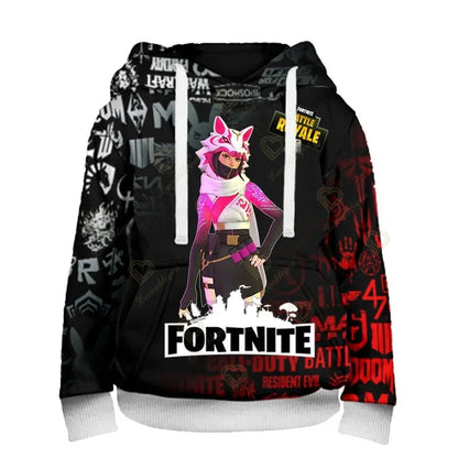 Fortnite-fanien huppari 3D Battle Royale -printillä – cosplay Victory -painettu huppari miehille, naisille ja lapsille, hupullinen streetwear-collegepaita