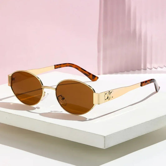 Unisex Luxury Metal Sunglasses Designer Fashion Oval Eyewear Shades UV400 Stylish Sun Glasses for Men And Women