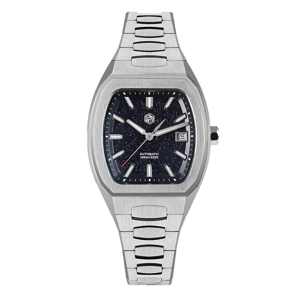 San Martin 39.5mm Tonneau Luxury Men Watch Mineral Dial Casual Sports PT5000 SW200 Automatic Mechanical Sapphire Luminous SN0145