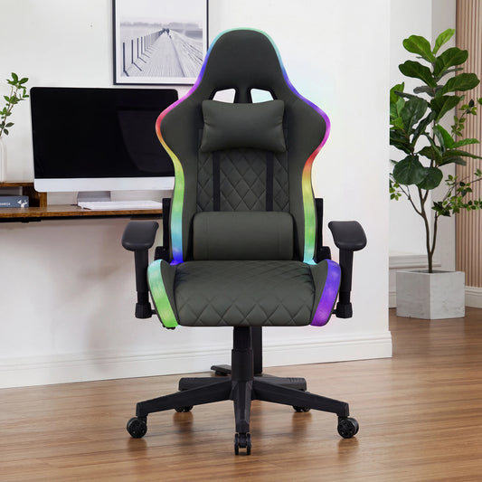 Ergonomic office chair with lumbar massage,LED RGB ambient lighting, and reclining backrest,  for home offices