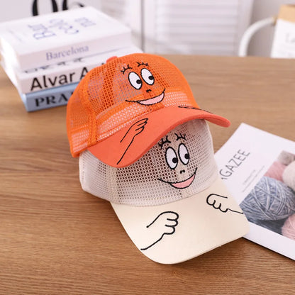 Nuovo cappellino estivo carino per ragazzi, ragazze e bambini con faccina sorridente, in rete, stile Kawaii, cappellino da baseball popolare in stile hip hop, cappellino da sole, DropShipping
