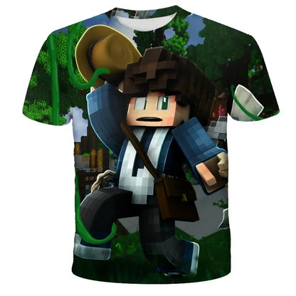 Boys T Shirt Minecraft Popular Tops 3D Printed Casual Summer Cute Boys Girls Building Blocks Cartoon T-shirt Inside Outside Mc
