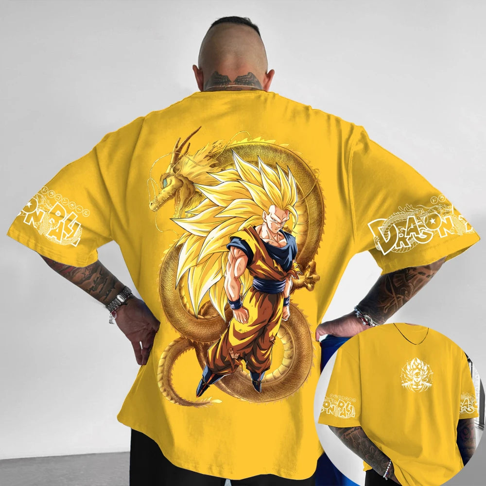 T-shirt oversized da bambino Dragon Ball Z Son Goku All Forms Broly Blue Aura Group Print, streetwear anime da uomo, maglietta anime per fan