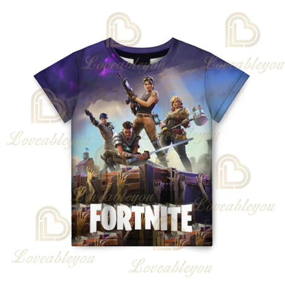 Fortnite T-Shirt für Erwachsene und Kinder, 3D-Digitaldruck, lockere Passform, große Größen, kurzärmeliges Sommer-Tee für Kinder