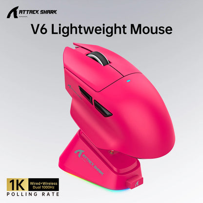 ATTACK SHARK V6  Wireless Gaming Superlight Mouse with RGB Magnetic Charging Dock,PAW3311 Sensor,Macro Gaming Mouse