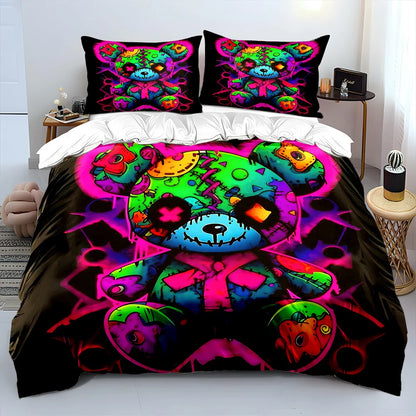 Colorful Neon Patchwork Doll Bedding Set for Kids Luxury Gift 3pcs Digital Print Comforter Set Soft Comfortable Breathable