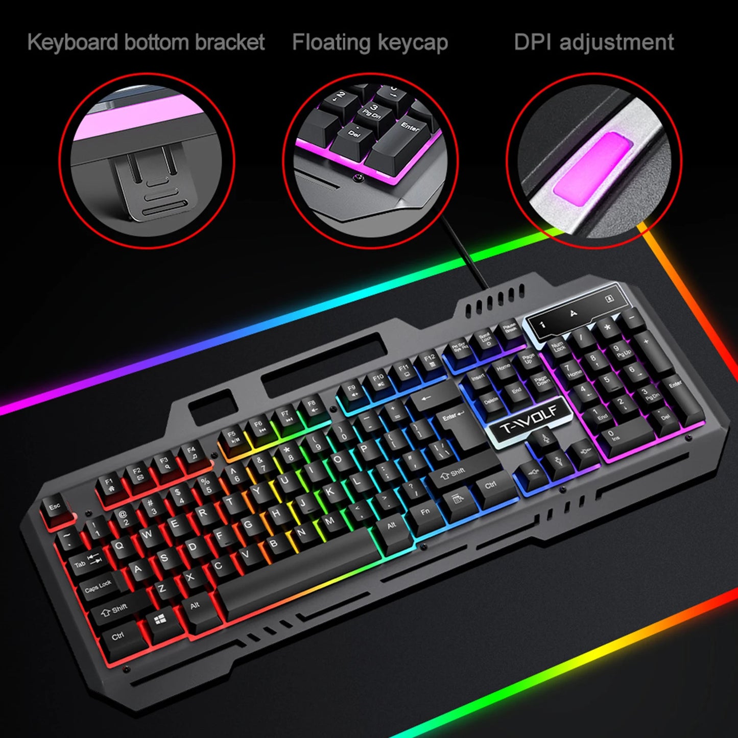 104Keys Gaming Keyboard and Mouse Combo with RGB Backlit,All-Metal Panel Waterproof Light Up,USB Wired Computer Keyboards Gaming