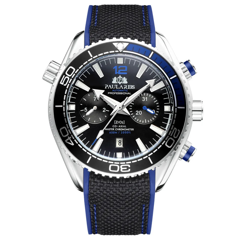 Classic Luxury Men Automatic Watch Multifunction Mechanical Wristwatch Rubber Strap Waterproof Week Date Watches Reloj Hombre