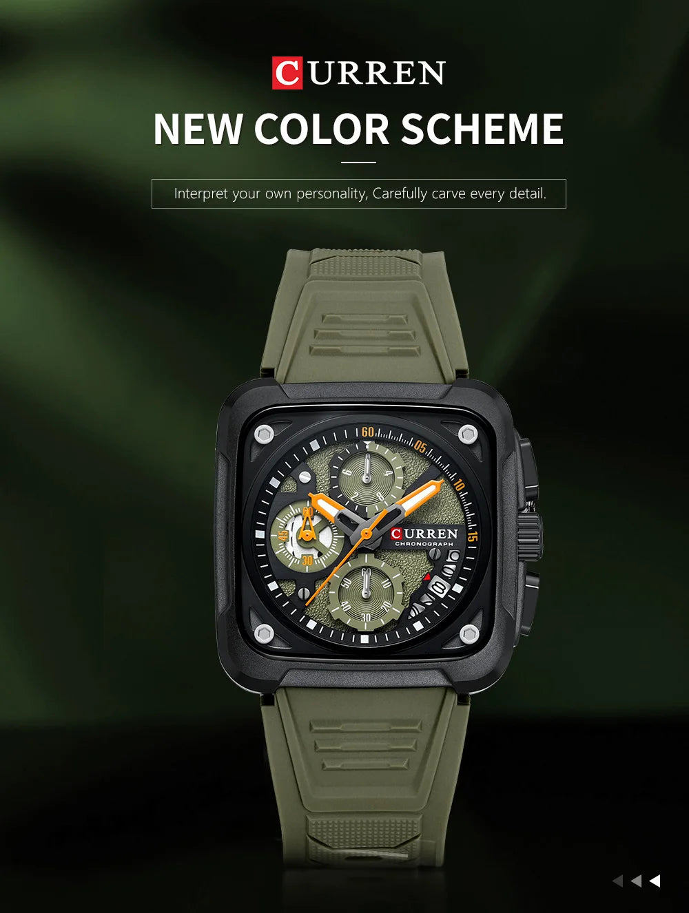 Top Brand CURREN Men's Watches Luxury Square Quartz Wrist Watch Original Waterproof Luminous Chronograph Watch for Men Relogio