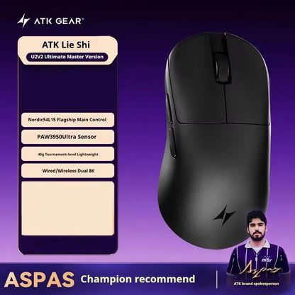 NEW ATK U2 V2 Mini Ultimate Wireless Gaming Mouse Tri-model Lightweight PAW3950Ultra 8KHz 500mAh Custom Ergonomic E-sports Mouse