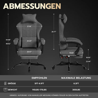 Gaming Chair Fabric Office Chair, Massage Gaming Chair with Headrest, Ergonomic Racing Gaming Seat with Footrest, for Relaxing