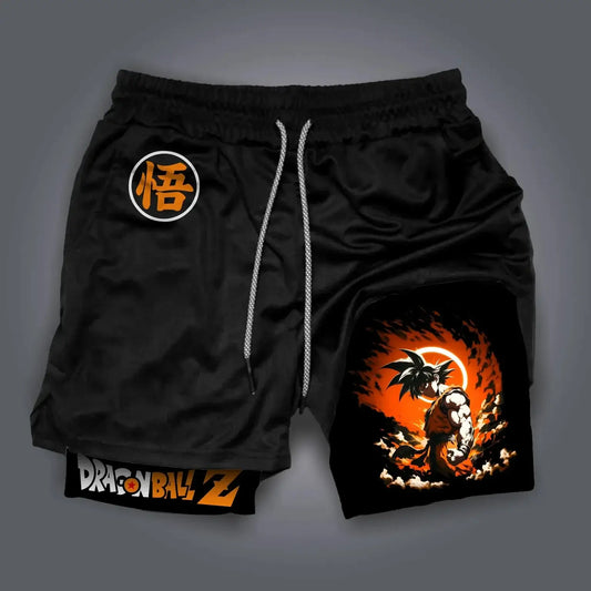 Dragon Ball Anime Peripheral Majin Buu GOKU Printed Sports Double-layer Shorts American 2025 Summer Men's Loose Breathable Pants, Produit gaming premium Fraquane