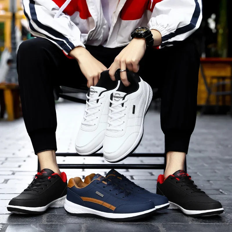 Leather Sneakers for Men, Casual Shoes, Soft Sole, Outdoor Walking Shoes, Sports, Four Seasons