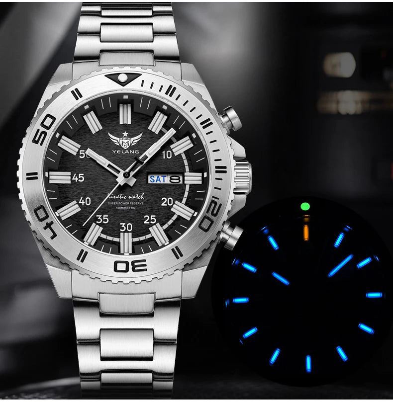 Yelang Watches V1035 44mm Men Diving Watch Human Kinetic Energy Watch 100m Waterproof Watches luminous Japan PX83 Sapphire