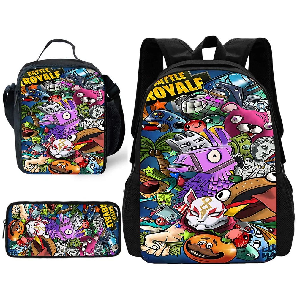 Hot Game Child School Backpack with Lunch Bags ,Design-F-FortniteS Pencil Bags ,School Bags for Boys Girls Best Gift