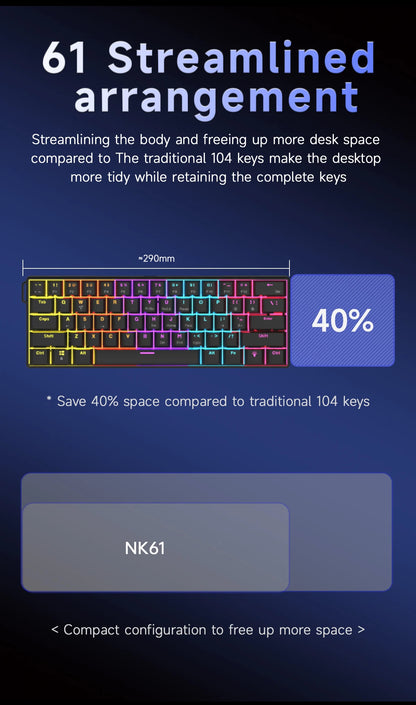 Ajazz NK61 Wired Mechanical Gaming Keyboard 61 Keys RGB Hot-Swap Mixed Color Red Switch Compatible with Win/Mac for Gamers