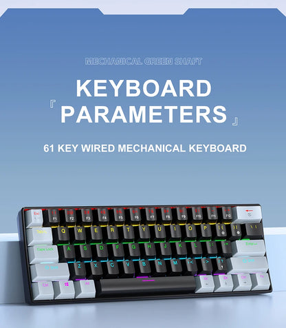 APAYADO K61 60% Mini Wired Gaming Mechanical Keyboard Phantom RGB, 61 Keys, Red/Blue Switch, Ergonomic, Portable for PC/Laptop