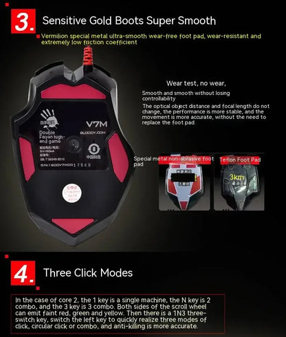 Bloody V7M Wired Mouse RGB Lightweight Ergonomics Design 4000dpi PC Office E-sports Gaming Macro Programming Mouse for CF LOL CS
