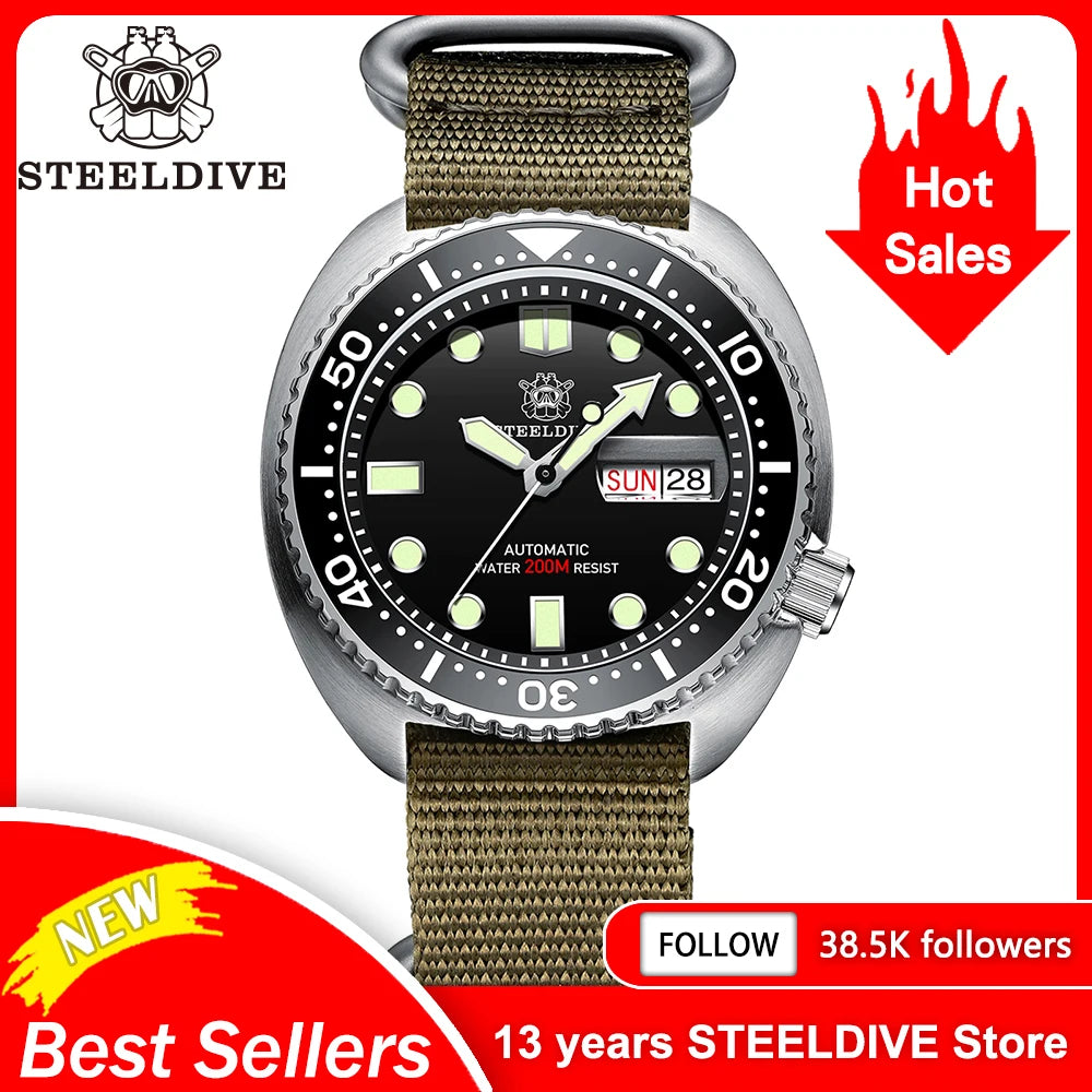 STEELDIVE Brand Classic Design SD1972 45mm Case Ceramic Bezel Sapphire Glass NH36 Automatic Movement Day and Date Sports Watches